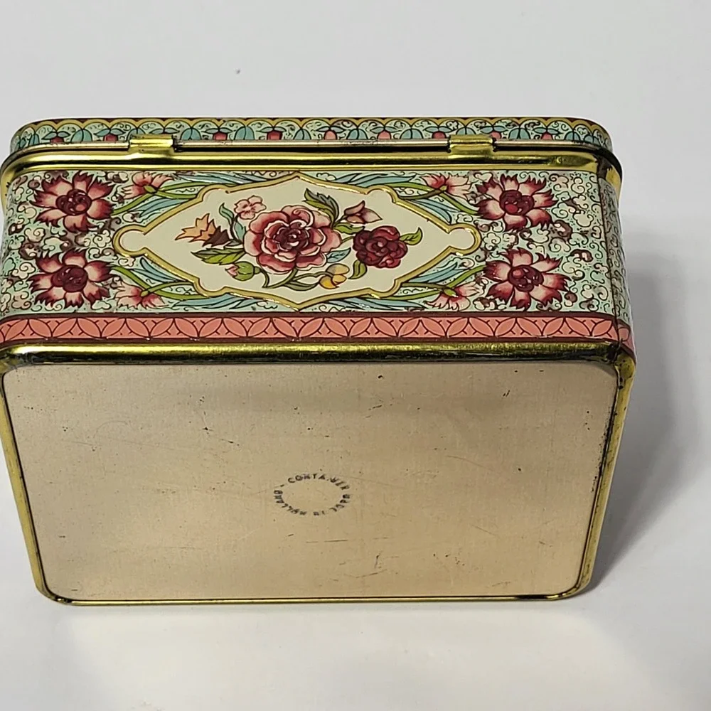 Vintage Floral Metal Tin Made in Holland Hinged Lid Rectangular Storage Box 60s*